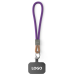 Custom made korte band voor de mobiel met patch en metalen ring kleur paars