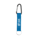 Custom made sleutelhanger van RPET met karabijnhaak en metalen ring kleur blauw weergave met bedrukking