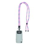 Custom made mobielhouder van polyester met 2 haken en ophangpatch kleur wit