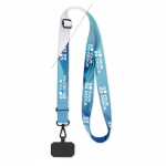 Custom made lanyard voor de smartphone met ophangpatch kleur wit weergave met bedrukking