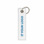 Geborduurd polyester label met sleutelhanger, personaliseerbaar kleur wit weergave met bedrukking