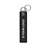 Geborduurd polyester label met dubbele ring, customizebaar kleur zwart weergave met bedrukking