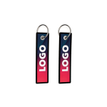 Polyester label met ring, sleutelhanger, met eigen ontwerp kleur zwart