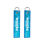 Polyester label met ring, sleutelhanger, met eigen ontwerp kleur blauw