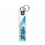 Sleutelhanger in textiel-labelvorm met dubbele ring, bedrukken logo kleur wit weergave met bedrukking