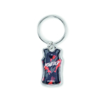 Sleutelhanger van metaal in mouwloos sportshirtvorm, customizebaar kleur wit