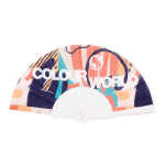 Plastic waaier met polyester doek, personaliseerbaar kleur wit