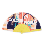 Plastic waaier met polyester doek, personaliseerbaar kleur geel