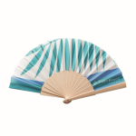 Houten waaier met polyester doek, personaliseerbaar kleur wit