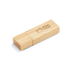 USB-stick van bamboe met afsluitdop en kraftpapieren doosje kleur naturel afbeelding met logo