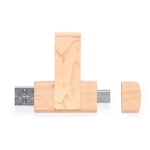 Lichte houten USB-stick met clip en dubbele Type-C aansluiting kleur hout eerste weergave