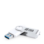 USB met metalen draaiclip en witte behuizing met jouw bedrukking
