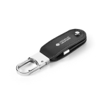 USB van PU met metalen karabijnhaakclip kleur zwart afbeelding met logo