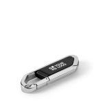 Uitschuifbare RVS USB met karabijnhaak kleur zwart met afdrukgebied