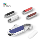 Uitschuifbare RVS USB met karabijnhaak kleur koningsblauw in doosje