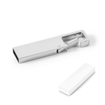 Rechthoekige metalen USB met karabijnhaak kleur zilver in doosje