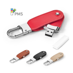 USB van PU-leer met haakvormige karabijn kleur rood in doosje