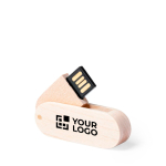 Draaibare slanke USB met houten behuizing kleur licht hout met jouw bedrukking