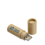 Voordelige cilindrische USB-stick van gerecycled karton kleur naturel met jouw bedrukking