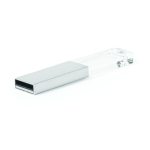 Metalen en glazen USB-stick met ledverlichting bij aansluiting kleur zilver