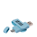 Dubbele USB van tarwestro met type-C aansluiting kleur blauw met jouw bedrukking