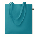 Fairtrade katoenen tas met lange hengsels in diverse kleuren 180g/m2 kleur turquoise tweede weergave