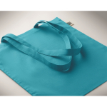 Fairtrade katoenen tas met lange hengsels in diverse kleuren 180g/m2 kleur turquoise foto bekijken vierde weergave