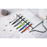 Balpen van gerecycled aluminium met rubberen afwerking, blauwe inkt luxe weergave