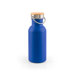 RVS-fles met bamboe dop met draaglus 580ml kleur blauw