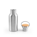 RVS-fles met bamboe dop met draaglus 580ml kleur mat zilver