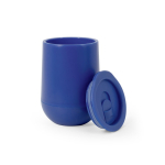Dubbelwandige plastic reismok met schuifopening 420ml kleur blauw