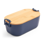Luchtdichte plastic lunchbox met bamboe deksel en sluitclips 1L kleur marineblauw eerste weergave