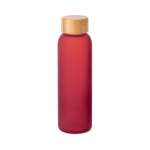 Frosted glazen fles met bamboe schroefdop 520 ml kleur rood