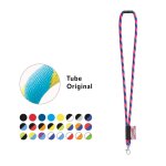 Tubulaire lanyard van polyamide met karabijnhaak en te sublimeren label diverse kleuren