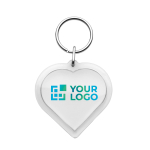 Plastic sleutelhanger met metalen ring in hartvorm kleur doorzichtig met jouw bedrukking