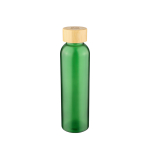 Gekleurde glazen fles met matte coating en bamboe schroefdop 500ml kleur groen met jouw bedrukking