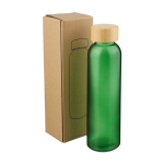 Gekleurde glazen fles met matte coating en bamboe schroefdop 500ml tiende weergave
