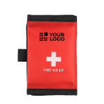 EHBO-set met klittenbandsluiting en draaghandgreep RPET 600D kleur rood met jouw bedrukking
