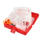 EHBO-set in kunststof doos met clip sluiting en 15 stuks eerste weergave