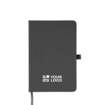 A5 gelijnde notitieboek van RPET-polyester met semi-rigide kaft kleur donkergrijs met jouw bedrukking