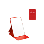 Opvouwbare zakspiegel met hoes van kunstleer 70x11 cm kleur rood met jouw bedrukking