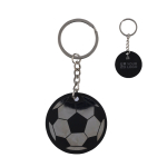 Sleutelhanger met voetbaldesign van roestvrij staal en rubber kleur zwart met jouw bedrukking