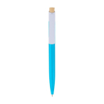 Pen van kunststof met bamboe drukknop en witte clip, blauwe inkt kleur pastel blauw eerste weergave