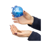 Transparant spaarvarken van gerecycled plastic met logo achtste weergave