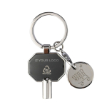 Sleutelhanger van gerecycled zink met radiatorontluchter en winkelmuntje kleur zwart met jouw bedrukking