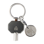 Sleutelhanger van gerecycled zink met radiatorontluchter en winkelmuntje eerste weergave