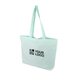Grote katoenen totebag met lange hengsels 140 g/m² kleur pastel groen met jouw bedrukking