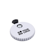 Mechanische dobbelstenen met flesopener en drukknop van kunststof kleur wit/zwart met jouw bedrukking