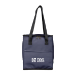 Koeltas van synthetisch leer met lange hengsels en voorvak 9L kleur marineblauw met jouw bedrukking