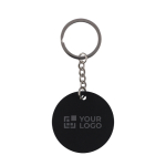Ronde sleutelhanger van gerecycled roestvrij staal en rubber kleur zwart met jouw bedrukking